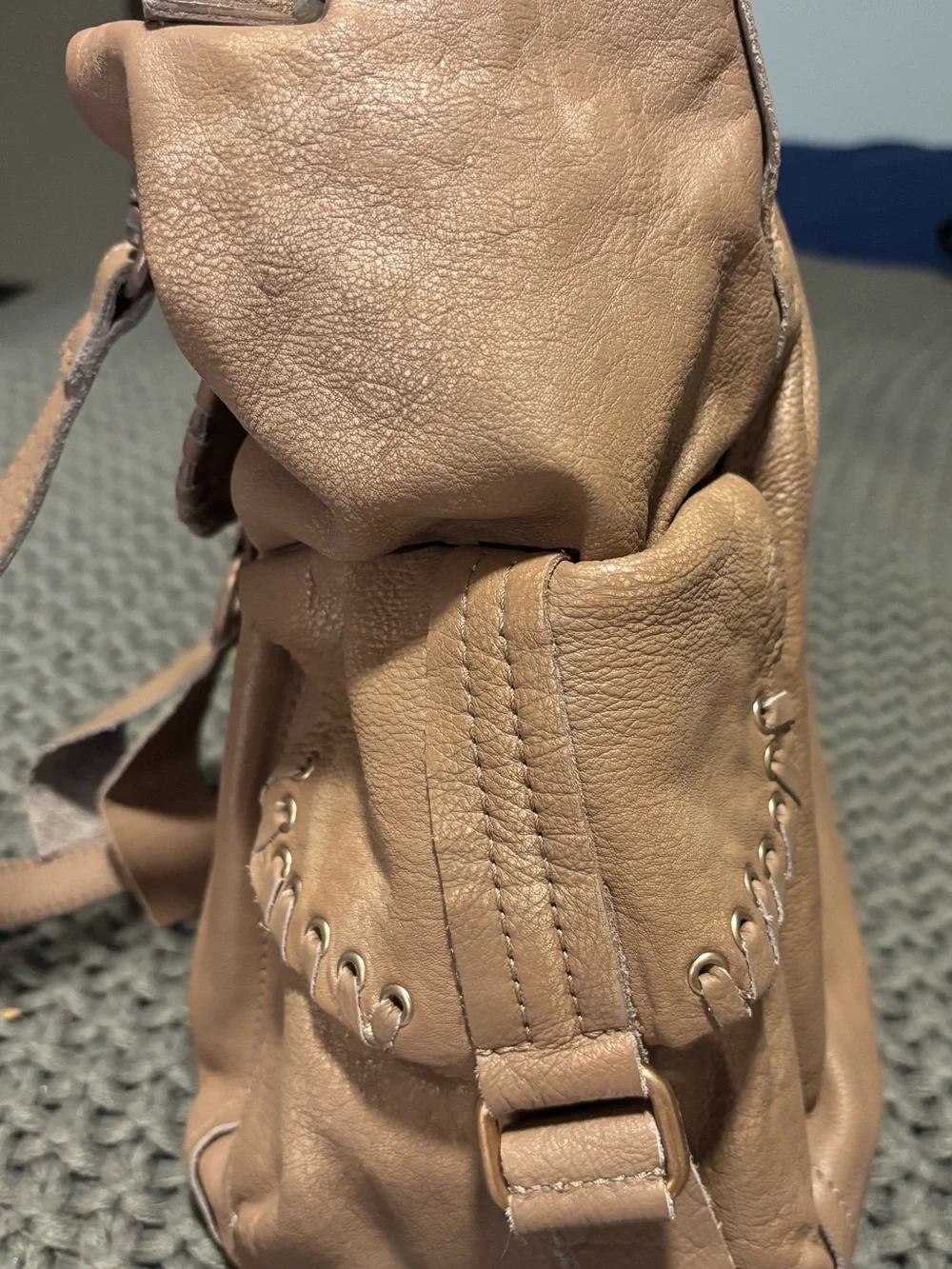 NWT Free People We The Free Leigh Distressed Leather Hobo Bag Beige